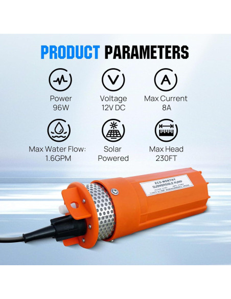 Kit de Bomba de Pozo Solar ECO-WORTHY 100W 12V 6.06 L/min