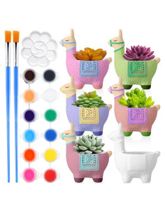 Kit de Manualidades Pasimy 6 Macetas Cerámicas Alpaca para Pintar