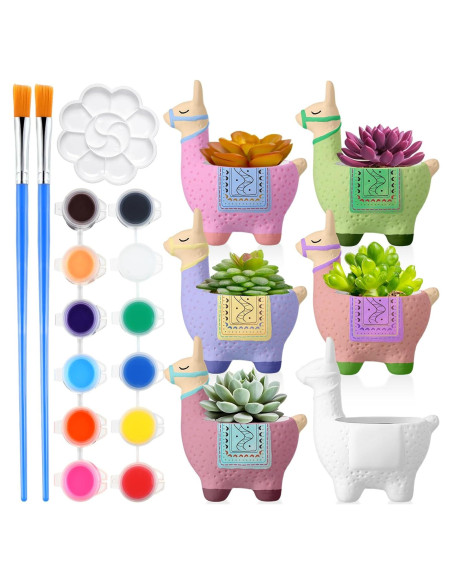 Kit de Manualidades Pasimy 6 Macetas Cerámicas Alpaca para Pintar