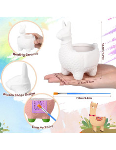 Kit de Manualidades Pasimy 6 Macetas Cerámicas Alpaca para Pintar 2