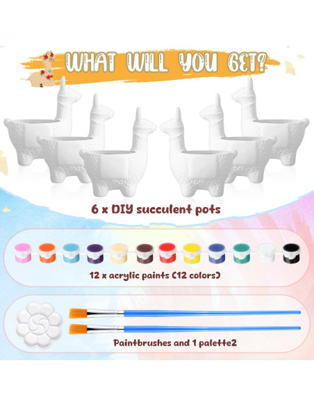 Kit de Manualidades Pasimy 6 Macetas Cerámicas Alpaca para Pintar