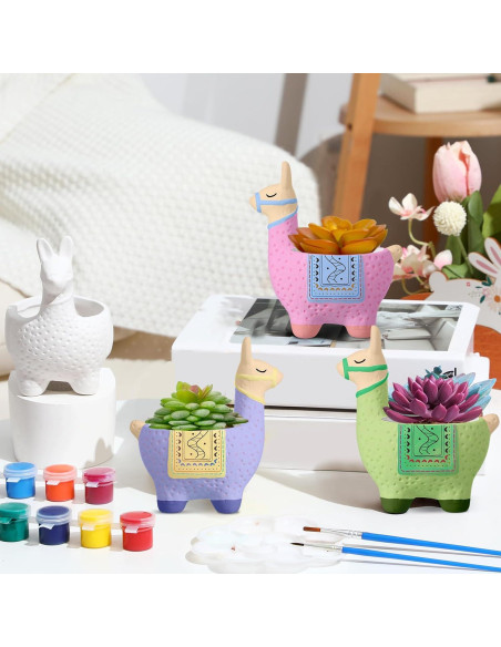 Kit de Manualidades Pasimy 6 Macetas Cerámicas Alpaca para Pintar