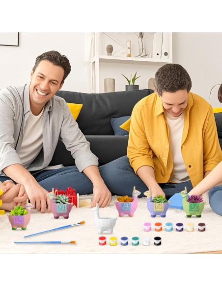 Kit de Manualidades Pasimy 6 Macetas Cerámicas Alpaca para Pintar