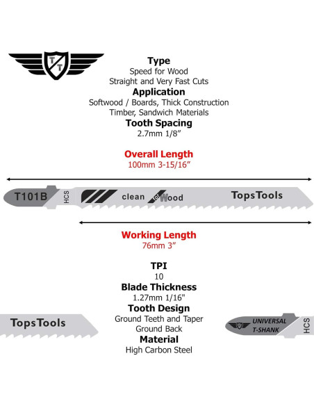 25 Hojas de Sierra de Calar T101B TopsTools 100mm para Madera