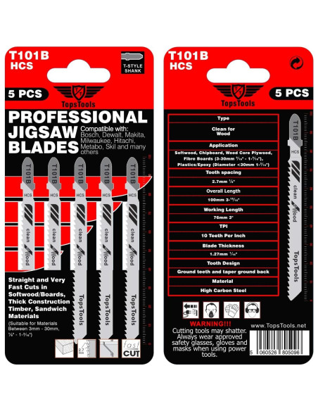 25 Hojas de Sierra de Calar T101B TopsTools 100mm para Madera