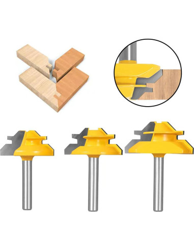 Juego de 3 Fresas de Miter Lock 45 Ozmatip 1/4" (0.64 cm)