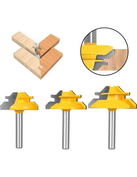 Juego de 3 Fresas de Miter Lock 45 Ozmatip 1/4" (0.64 cm)