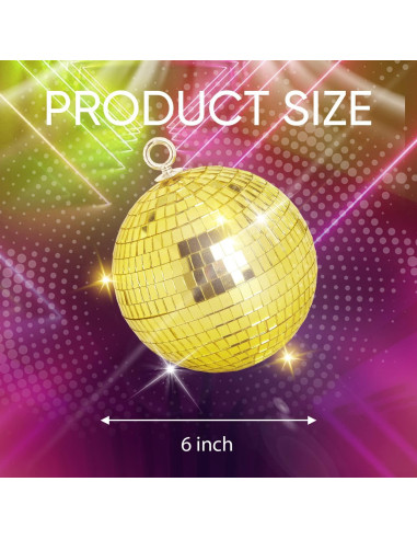 Bola de Disco Espejo Dorada 15 cm con Anillo Colgante