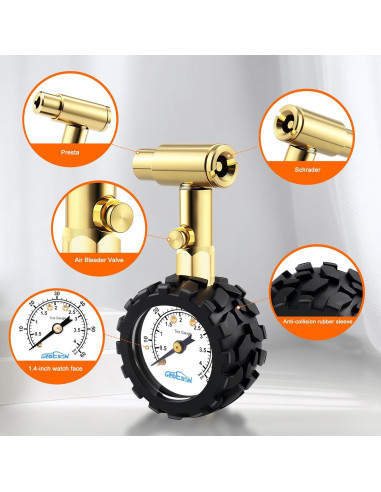 Medidor de Presión de Neumáticos GODESON 0-60 PSI Doble Válvula