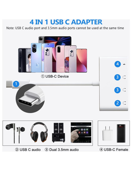 Adaptador USB C a 3.5mm PAReader con carga rápida y audio Hi-Fi