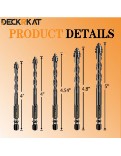 Juego de Brocas de Masonería DECKRKAT 5 Piezas 4 Flautas 2