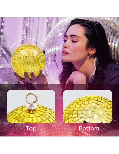 Bola de Disco Espejo Dorada 15 cm para Fiestas y Decoración