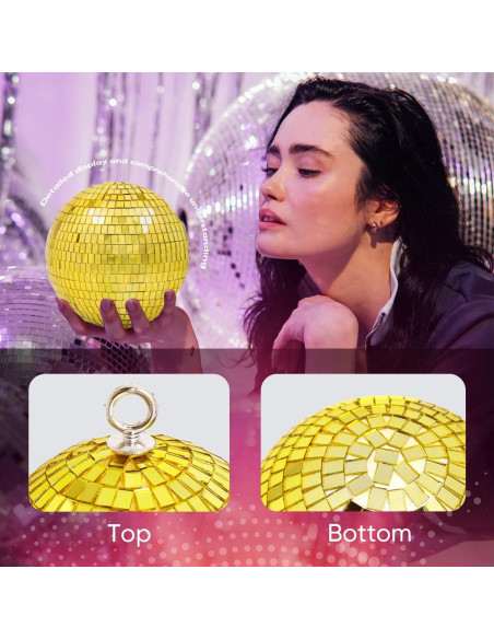 Bola de Disco Espejo Dorada 15 cm para Fiestas y Decoración