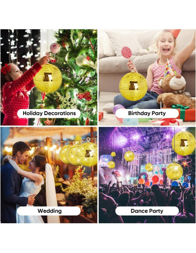 Bola de Disco Espejo Dorada 15 cm para Fiestas y Decoración