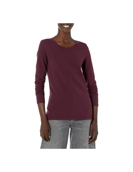 Camiseta de Manga Larga Amazon Essentials Mujer Burdeos X-Pequeño