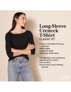 Camiseta de Manga Larga Amazon Essentials Mujer Burdeos X-Pequeño 2