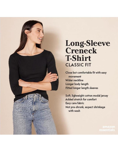 Camiseta de Manga Larga Amazon Essentials Mujer Burdeos X-Pequeño