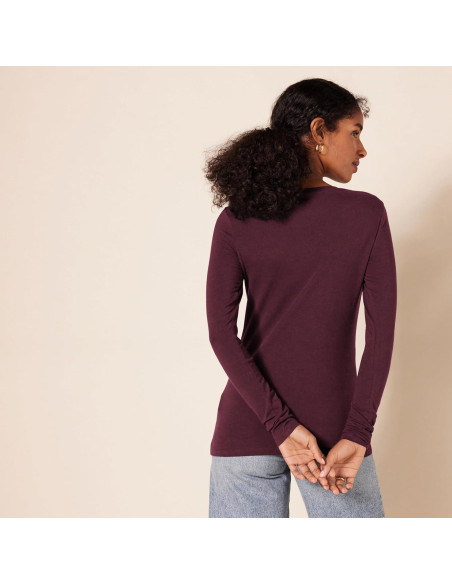 Camiseta de Manga Larga Amazon Essentials Mujer Burdeos X-Pequeño