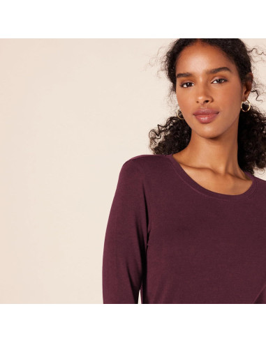Camiseta de Manga Larga Amazon Essentials Mujer Burdeos X-Pequeño