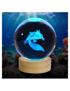 Luz Nocturna Axolote 3D ZXBLAQ con Base de Madera LED 16 Colores