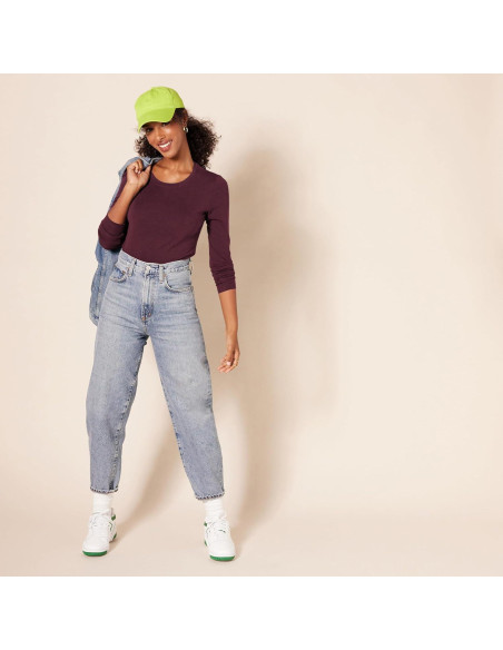 Camiseta de Manga Larga Amazon Essentials Mujer Burdeos X-Pequeño