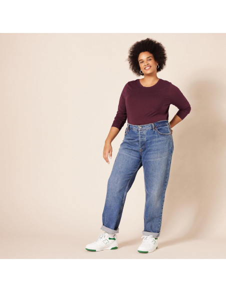 Camiseta de Manga Larga Amazon Essentials Mujer Burdeos X-Pequeño