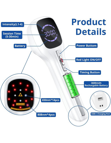 Dispositivo de Terapia con Láser Frío Zelvory 4x808nm 14x650nm