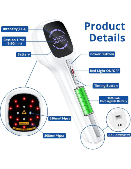 Dispositivo de Terapia con Láser Frío Zelvory 4x808nm 14x650nm