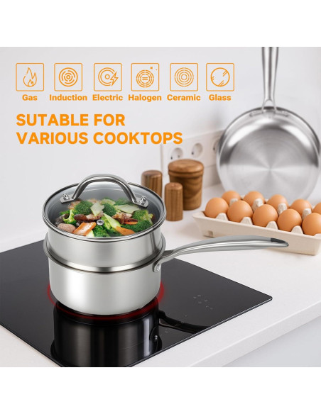 Cacerola Vaporera Ohtomber 1.5L Acero Inoxidable Antiadherente