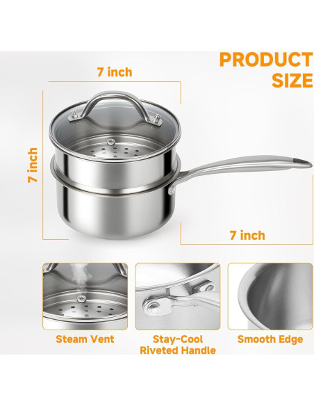 Cacerola Vaporera Ohtomber 1.5L Acero Inoxidable Antiadherente