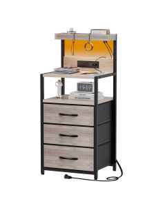 Mesita de Noche SZLHANJZ con Carga USB y 3 Cajones