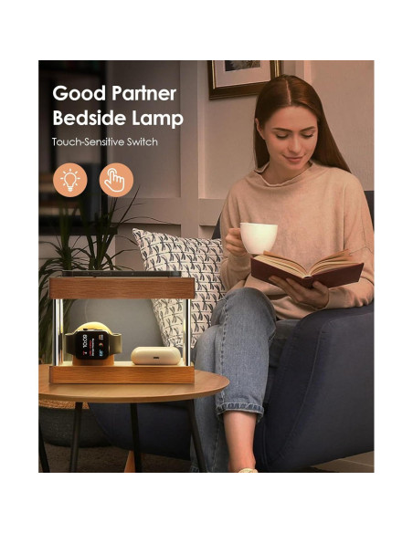 Estación de Carga Inalámbrica de Bambú 4 en 1 con Luz Nocturna