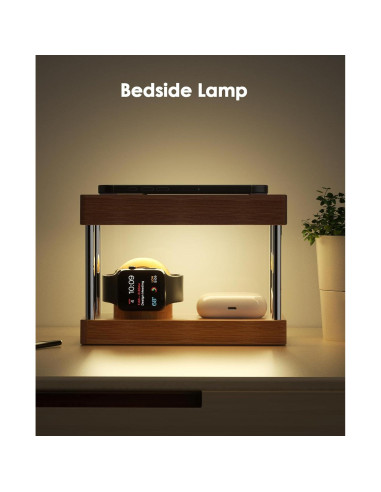 Estación de Carga Inalámbrica de Bambú 4 en 1 con Luz Nocturna