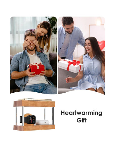 Estación de Carga Inalámbrica de Bambú 4 en 1 con Luz Nocturna