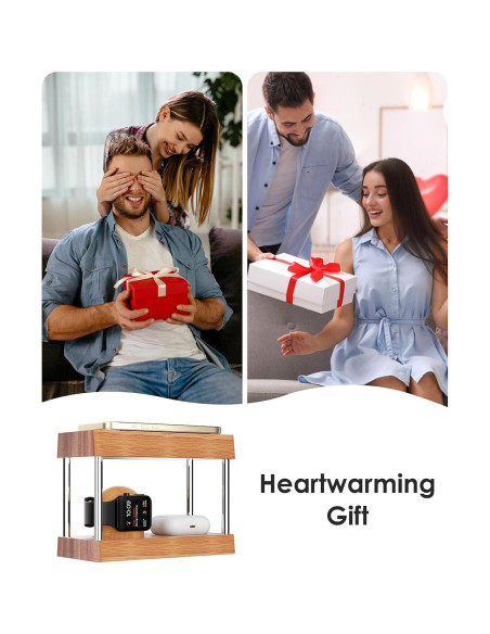 Estación de Carga Inalámbrica de Bambú 4 en 1 con Luz Nocturna