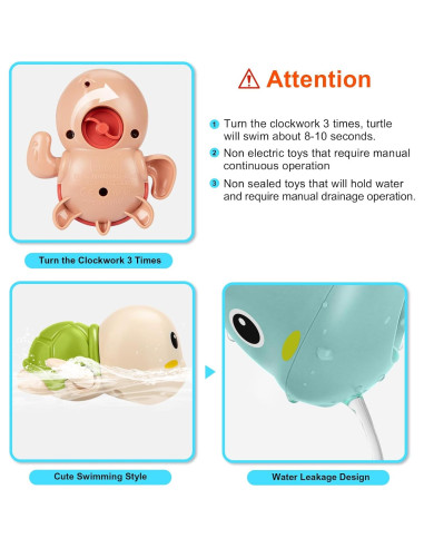 Juguetes de Baño Tohibee Tortuga Nadadora 3 Piezas