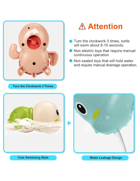 Juguetes de Baño Tohibee Tortuga Nadadora 3 Piezas