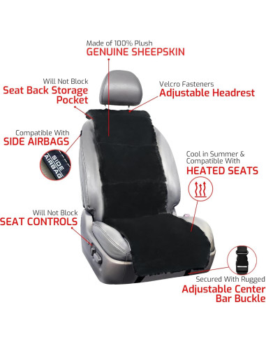 Cubierta de Asiento de Coche Aegis de Piel de Oveja Negra