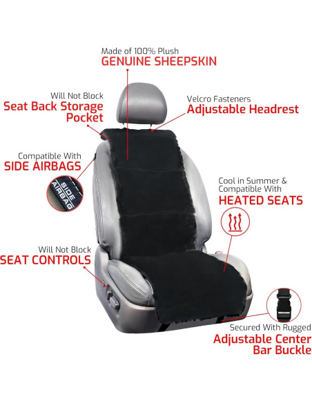 Cubierta de Asiento de Coche Aegis de Piel de Oveja Negra