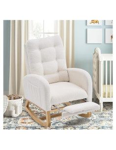 Silla Mecedora Cinkehome Glider Beige con Reposapiés Retráctil