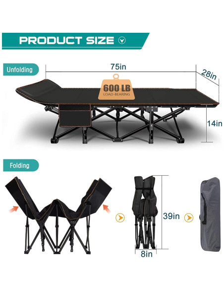 Cama Plegable ABORON K16ZDC 190.5x68.6cm 500lb Resistente