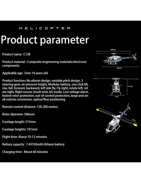 Helicóptero RC C138 OYDL 6CH con Giroscopio y Acrobacias