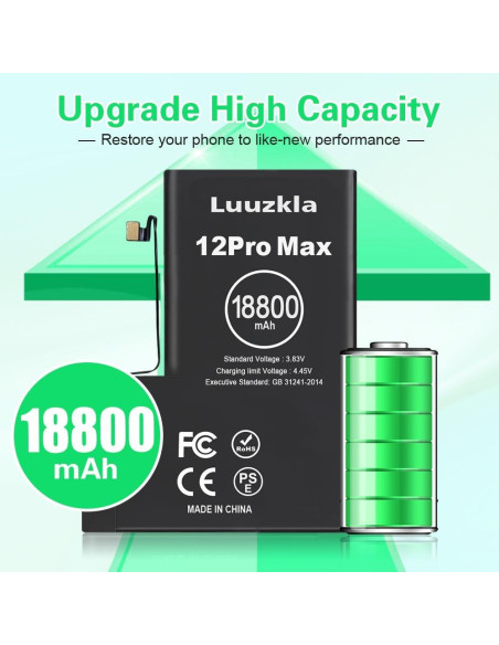 Batería de Reemplazo 18800mAh Luuzkla para iPhone 12 Pro Max