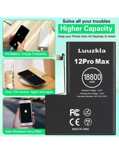 Batería de Reemplazo 18800mAh Luuzkla para iPhone 12 Pro Max