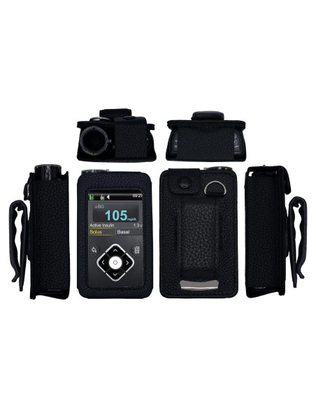 Funda de Cuero para Bomba de Insulina Medtronic Minimed 630G/640G/650G/670G/770G/780G con Clip Giratorio