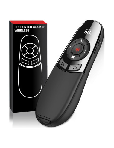 Clicker Inalámbrico para Presentaciones PowerPoint con Puntero Láser Rojo y Temporizador