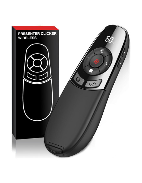 Clicker Inalámbrico para Presentaciones PowerPoint con Puntero Láser Rojo y Temporizador