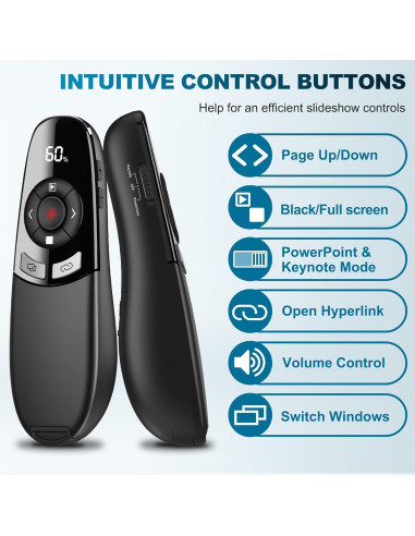 Clicker Inalámbrico para Presentaciones PowerPoint con Puntero Láser Rojo y Temporizador