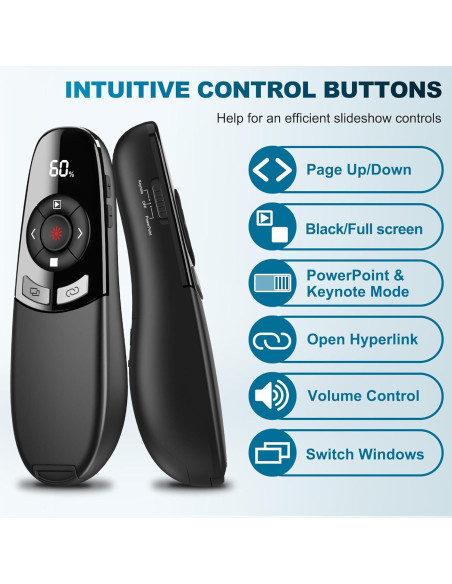 Clicker Inalámbrico para Presentaciones PowerPoint con Puntero Láser Rojo y Temporizador
