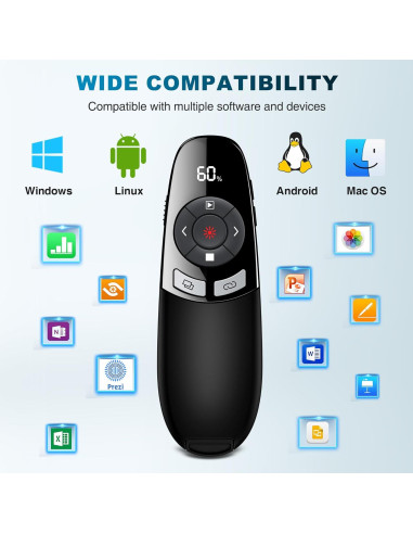 Clicker Inalámbrico para Presentaciones PowerPoint con Puntero Láser Rojo y Temporizador
